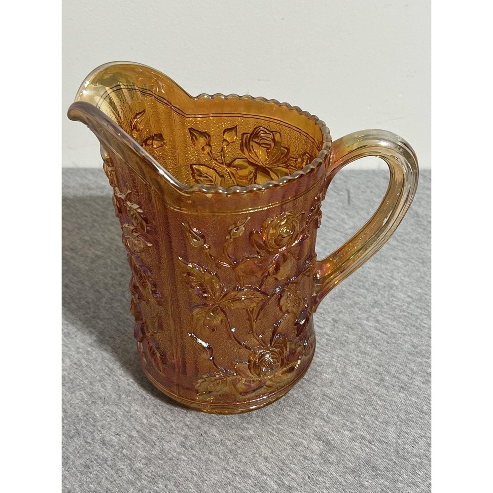 Vintage Imperial Glass Rose Pattern Carnival Glass Pitcher Iridescent Floral